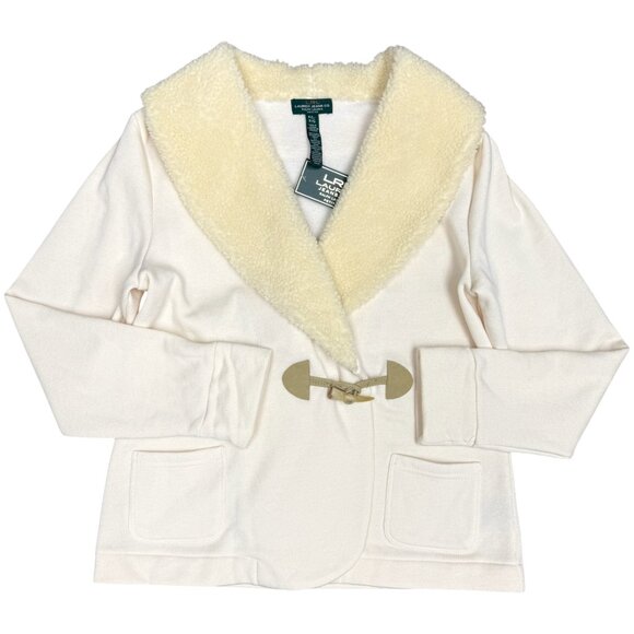 NWT Women's LAUREN RALPH LAUREN Wrap Sherpa Toggle Fleece Blazer Cream | Size LP - Picture 1 of 9